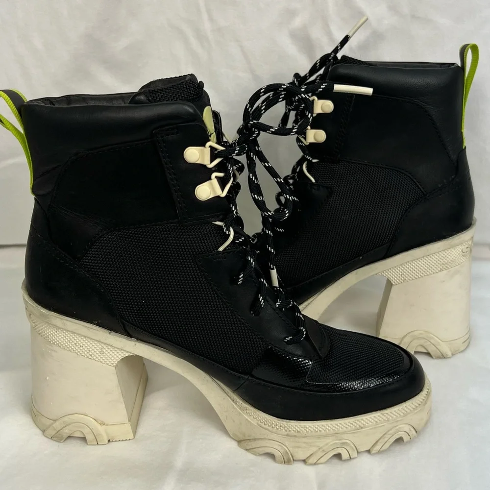 Sorel Brex Lace-up Booties in black, cream with lime green details. - Picture 9 of 11